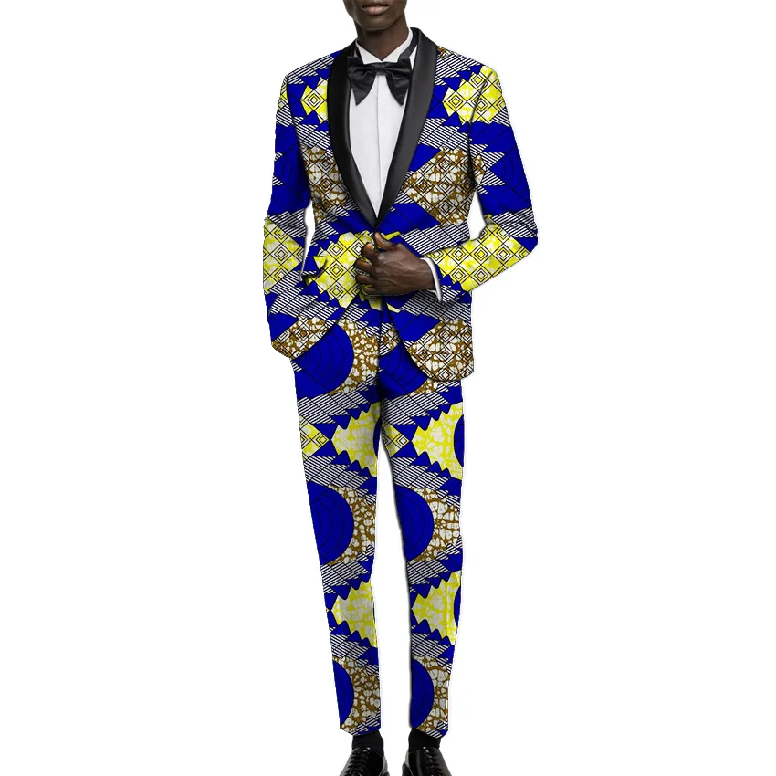 Пиджак с Африканским принтом и брюки мужские костюмы Дашики свадебная одежда - Фото №1