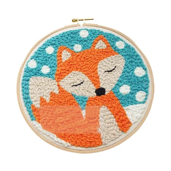 

DIY Knitting Wool Rug Hooking Kit Handcraft Woolen Embroidery Creative Gift with Embroidery Frame Punch Needle - Fox