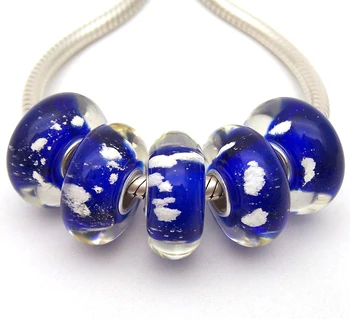 

JGWG972 5X 100% Authenticity S925 Sterling Silver Beads Murano Glass beads Fit European Charms Bracelet diy jewelry Lampwork