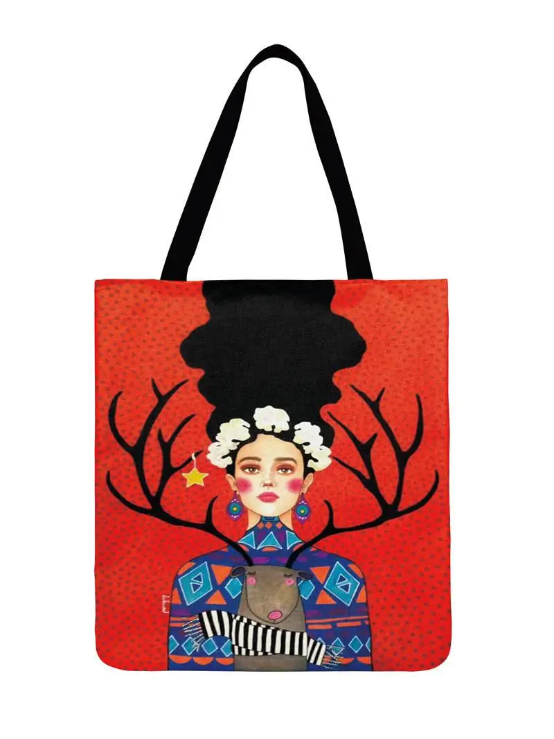 Fashion Shopping Modern Fashion Art Girls Painting Printed Tote Bags Ladies Shoulder Bag Women Casual Tote Outdoor Beach Bagbag 