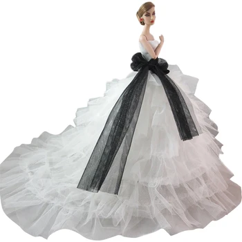 

NK New Handmade Princess Wedding Dress Noble Lace Belt Super Model Long Tail Dress For Barbie Doll Accessories 05G 8X