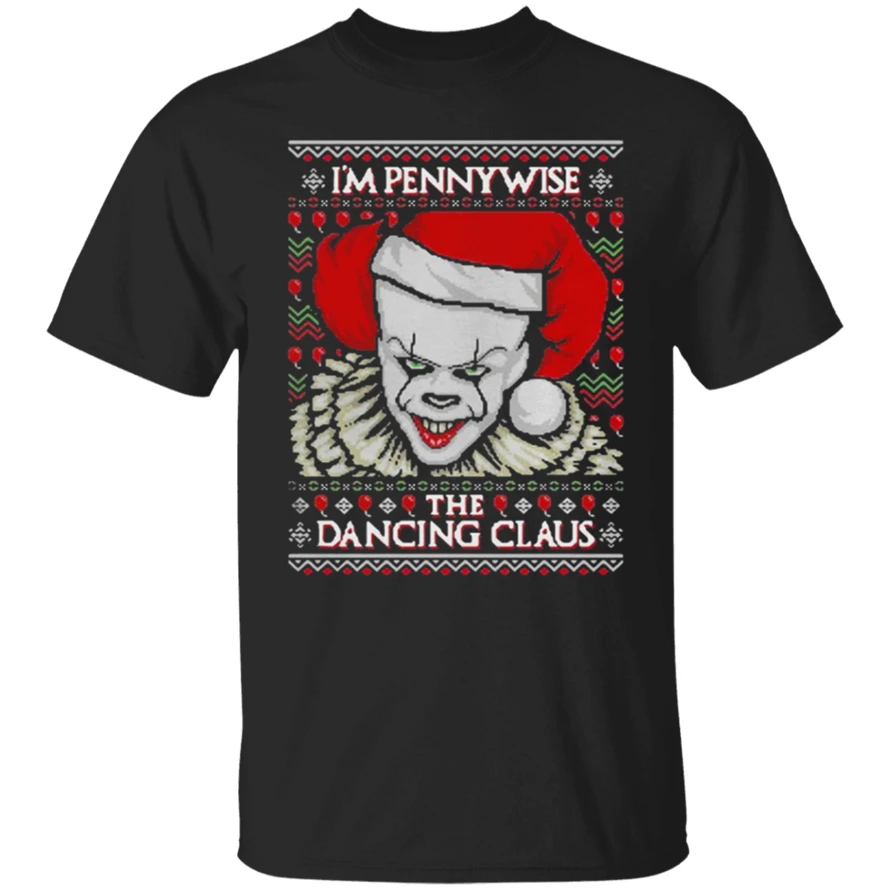 I'M Pennywise The Dancing Claus/Рождественская футболка черного и темно-синего цвета для