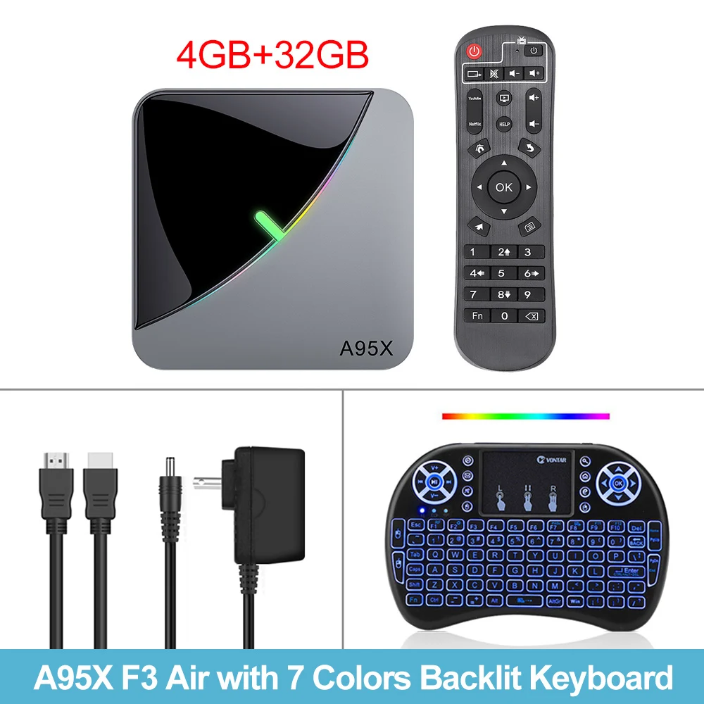 A95X F3 воздуха RGB светильник ТВ Box Android 9,0 Amlogic S905X3 4 Гб 64 Гб оперативной памяти, 32 Гб встроенной памяти, Wi-Fi, USB3.0 1080P H.265 4K 60fps Media Player A95XF3 X3 - Color: 4G32G backlit i8