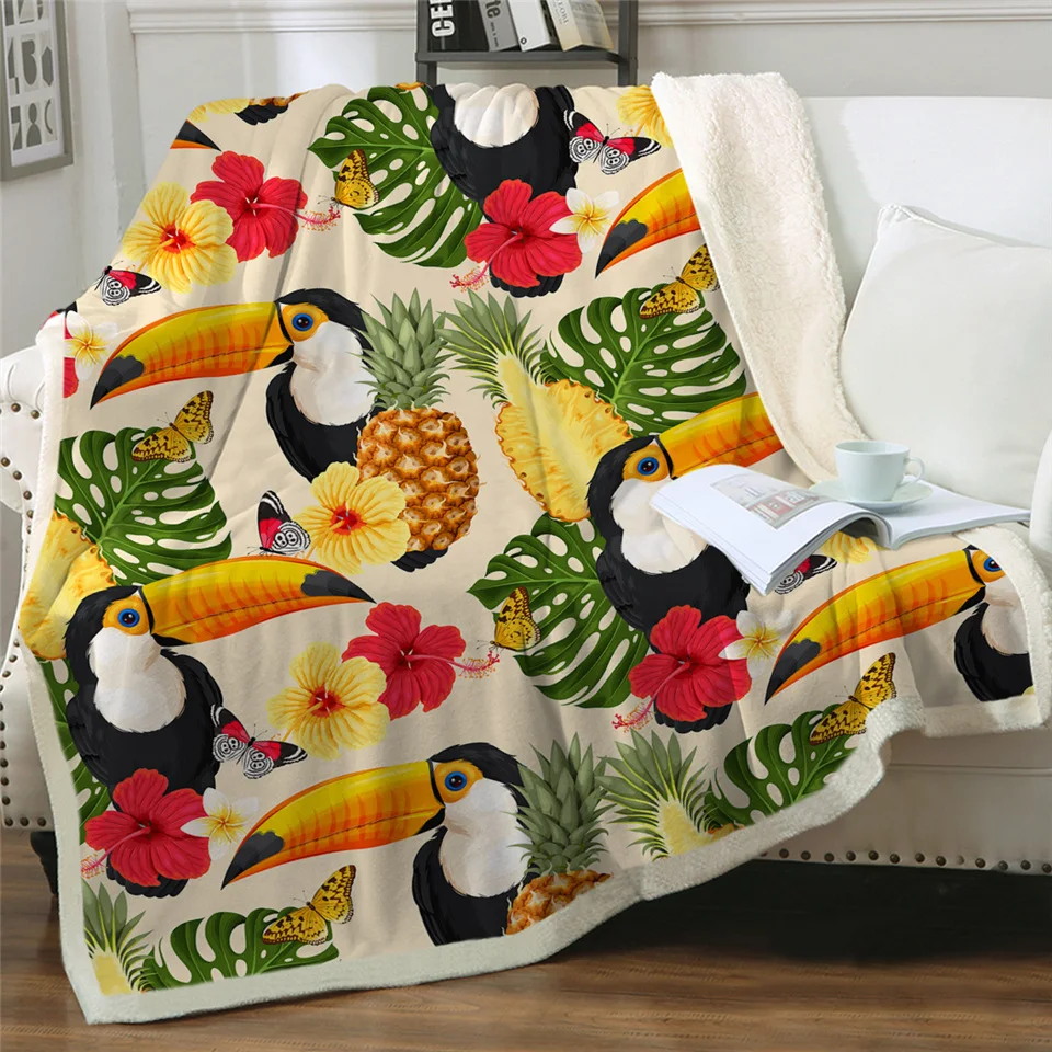 

3D Printed Toucan Birds Sherpa Soft Blanket Couch Quilt Cover Travel Bedding Outlet Velvet Plush Throw Fleece Blanket Bedspread