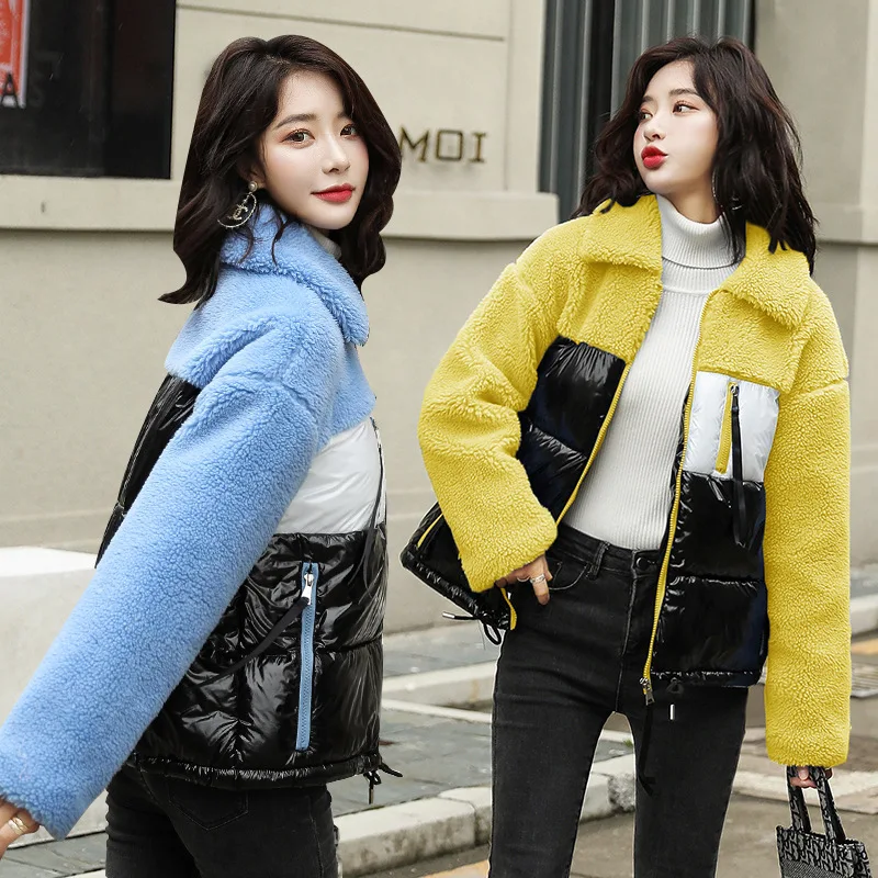 

Lambs Wool Coat Modern And Trendy/women 2019 Autumn And Winter New Style Korean-style Short-height Joint ke li rong Cotton Coat