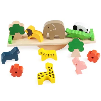 

Fly AC Toy - Wooden color cognitive early education animal seesaw balance stacked building block toy Family Party Game