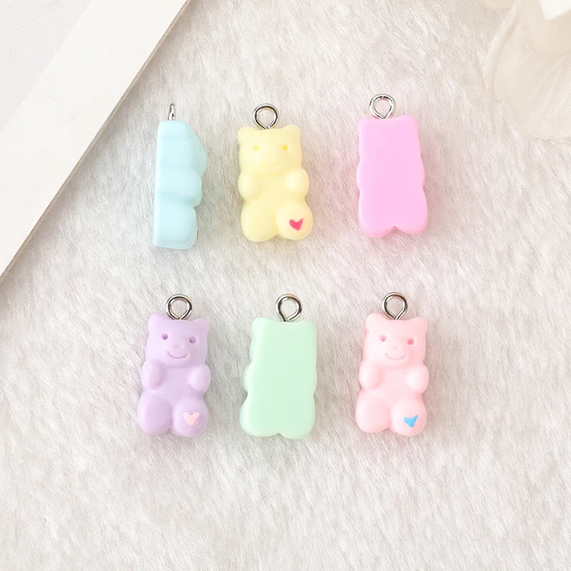 

100 Pcs Heart Gummy Bear Charms Flatback Resin Cabochons Jelly Pendant Crafts Cartoon Animal Jewelry Findings for Earrings Diy