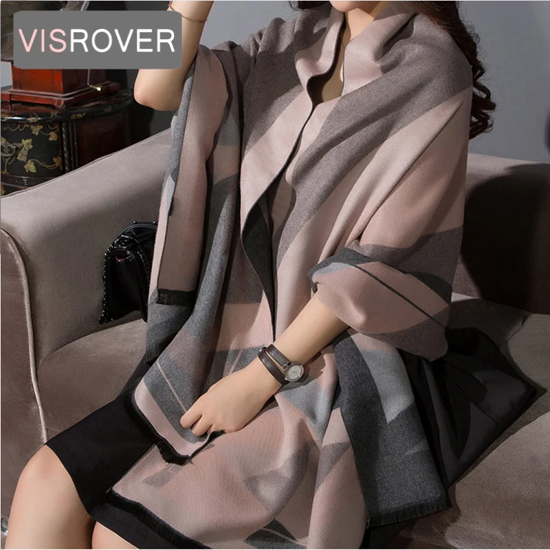 

VISROVER luxury brand woman winter scarf fashion female shawls cashmere handfeeling winter wraps flower weave winter hijab scarf