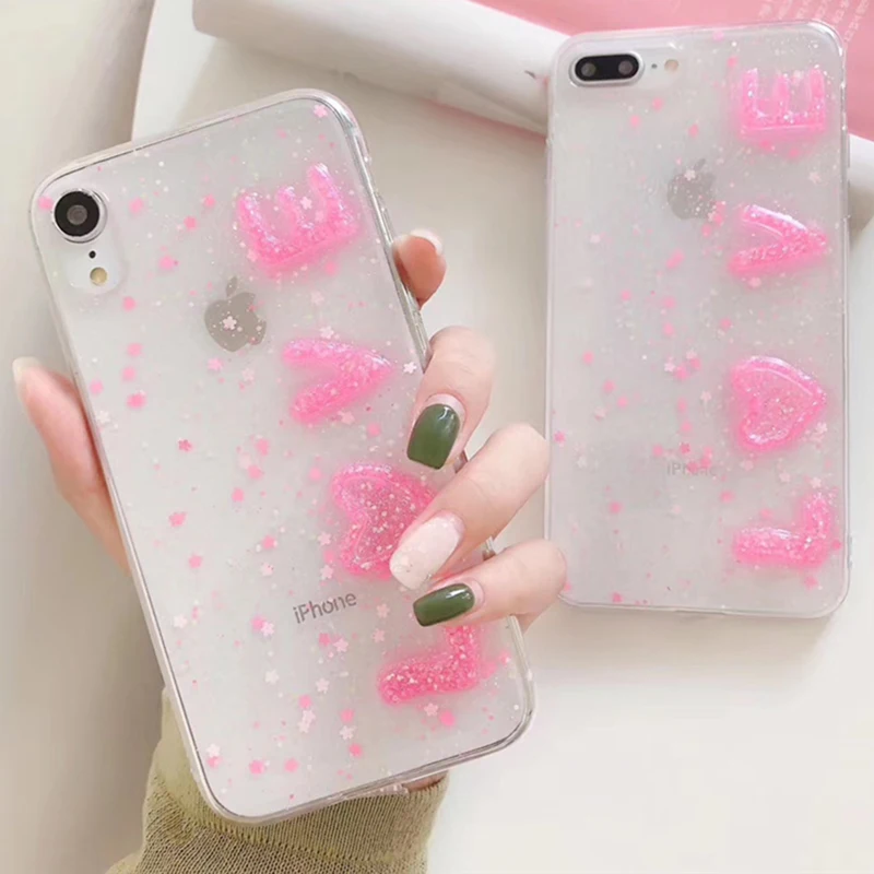 Love transparent flash powder Phone Case Cover For Iphone XS Max XR X 8 7 6 6S Plus 11 Pro Luxury Clear Back Cases Fashion Shell |