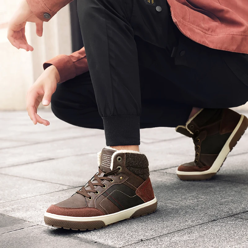 

KATESEN Cashmere keep Super Warm Men Boots Winter Boots Rubber Plush Snow Boots England Retro ankle boots For Men Winter Shoes