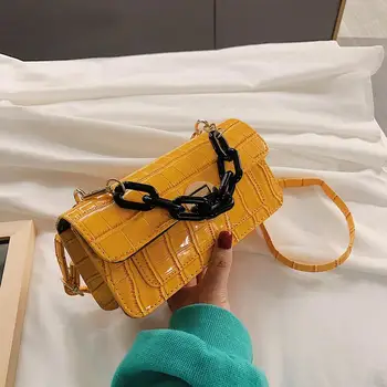 

Retro Stone Patten Shoulder Bags For Women 2020 Hollow Chain Flap Bag Crossbody Bags PU Leather Small Messenger Bag Baguette Bag