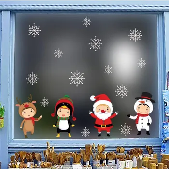 

Christmas Cartoon Santa Deer Sticker Current Christmas Santa Claus Snowflake Shop Window Decals Christmas Decorations For Home