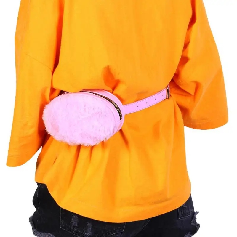 Зимняя милая розовая мягкая плюшевая стеганая поясная сумка для девочек из искусственной кожи, овальная Съемная сумка через плечо, сумка для денег, телефона