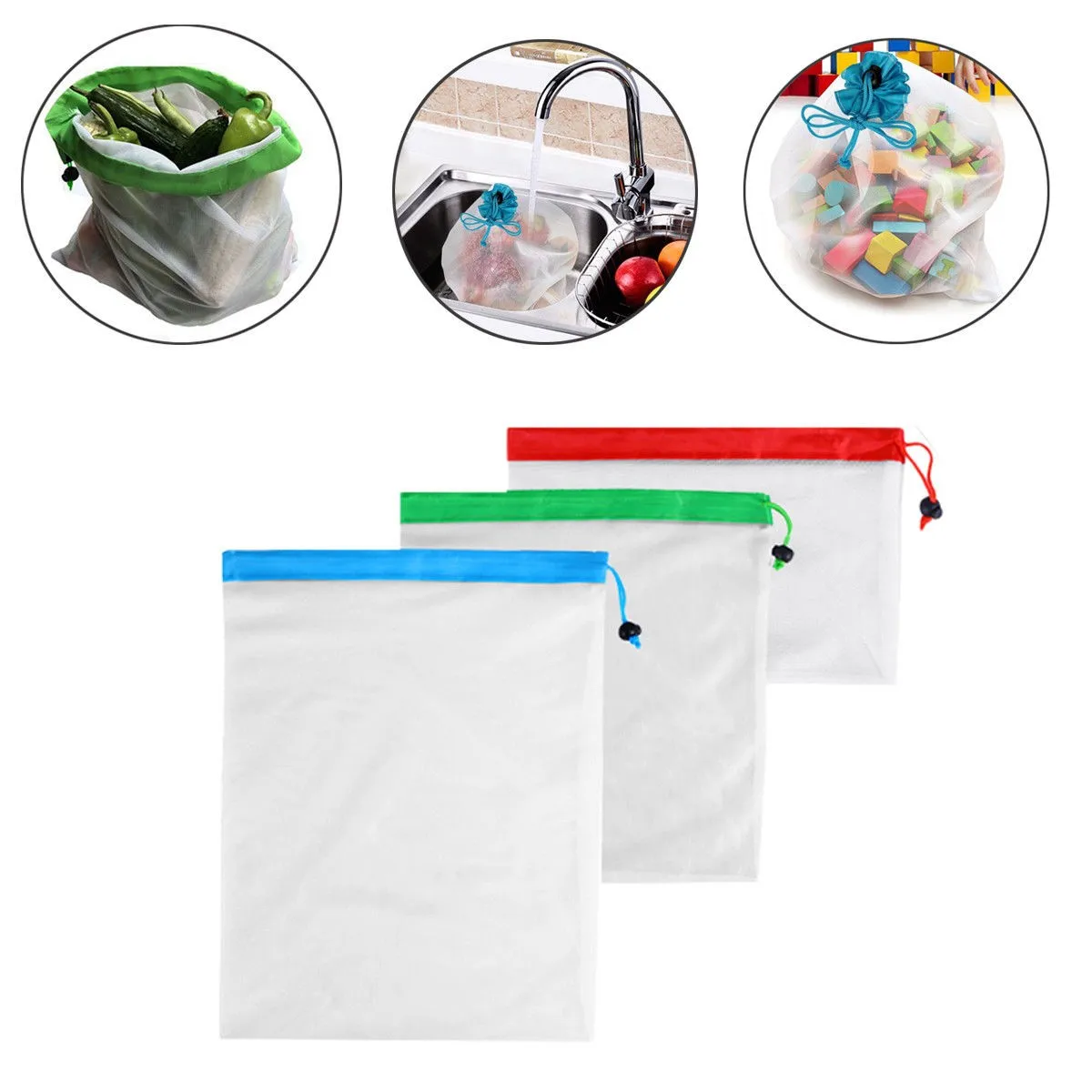 

Three Colors Reusable Mesh Produce Bag Washable Eco Friendly Bags For Grocery Shopping Fruit Vegetable Toys Storage Bag Dropship
