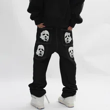 Pantalones vaqueros de estilo Punk para hombre, ropa de calle oscura con estampado de retrato de cabeza, estilo Retro, Hip Hop, 2021
