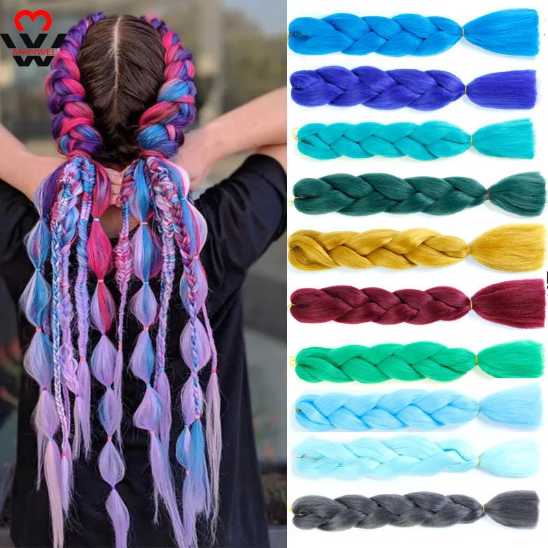 

MANWEI 100g/Pc 24Inch Long synthetic Hair Extensions Ombre Braiding Hair One Piece Afro Bulk Hair Jumbo Crotchet Braids