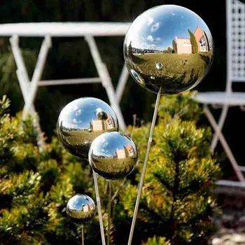 

9pcs Stainless Steel Hollow Round Ball Mirror Polished Shiny Gold Sphere For Christmas Ball Decoration Garden Supplies