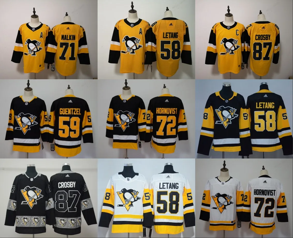 Сшитые Питтсбург мужские футболки Sidney Crosby Patric Hornqvist Evgeni Malkin Letang Matt Murray Phil Kessel Jake Guentzel Rust