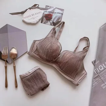 

High-End Quality Push up Ballet Silk Look Big Breast Hugging Underwear Women's Non-Steel Ring Small Bust Lace Paper Bra