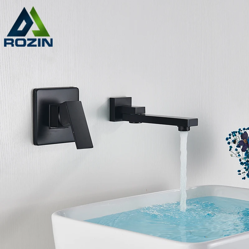 Rozin настенный смеситель для раковины с двумя отверстиями матовый черный