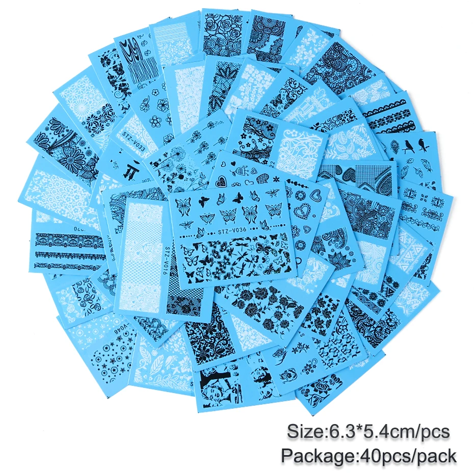 48 шт., кружевные черно-белые наклейки для ногтей, смешанные цветы, листья, сексуальный дизайн ногтей Монро, переводная наклейка для ногтей, маникюрный набор, LYSTZV001-048-2