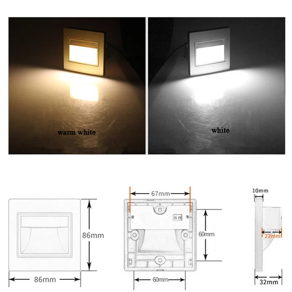 2W Night Light Intelligent Lamp PIR Motion Detector Sensor LED Stair Light Recessed Step Lamp Ladder Wall Kitchen Foyer