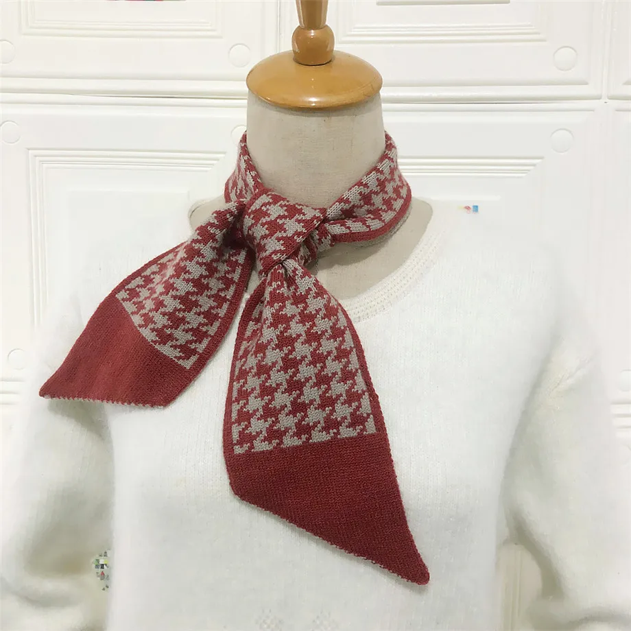 Роскошный брендовый вязаный шарф в клетку с узором «гусиная лапка», новинка, женский зимний шарф, длинный узкий маленький шарф, женский шейный платок - Цвет: 2
