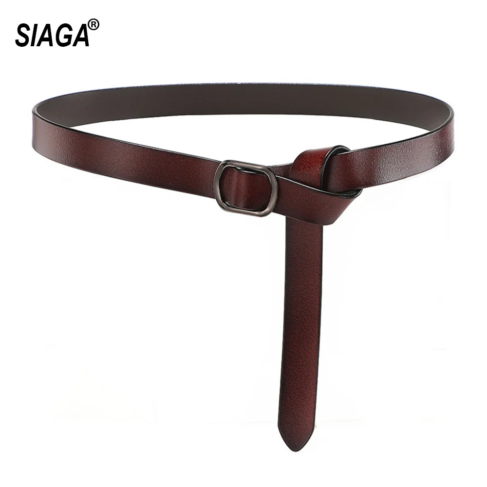 

Ladies All-match Retro Style Genuine Leather Belts Buckle Metal Casual All-around Waist Knot Belt for Women 2.3cm AK033