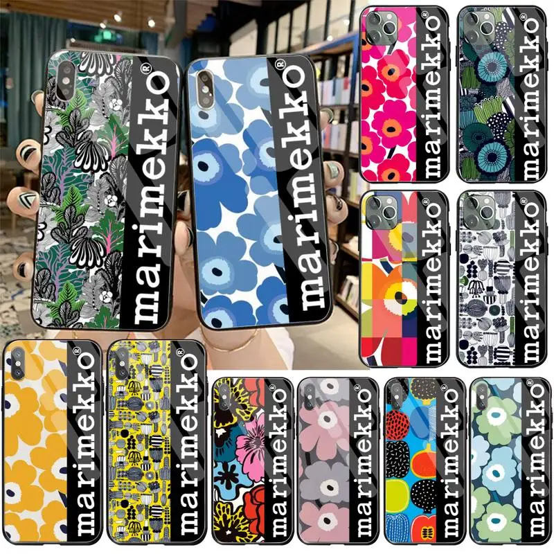 Роскошный брендовый мягкий чехол для телефона Marimekko Flower из закаленного стекла