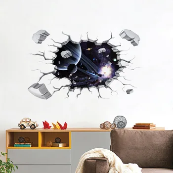 Pegatinas de pared en 3d, Varita de decoración aufkleber naklejki na sciane dla dzieli vinilo pared infantil muursticker nave espacial agujero negro