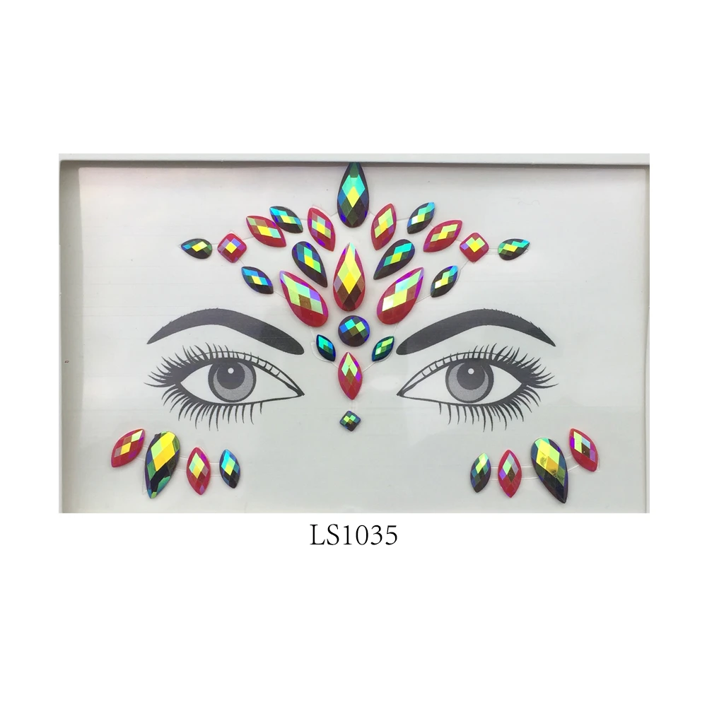 LS1035 Клейкая наклейка для ювелирных изделий, водостойкая, 3D, для лица, драгоценные камни, кристалл, макияж, сексуальный продукт, популярный дизайн, высокое качество, для женщин, боди-арт - Цвет: LS1035
