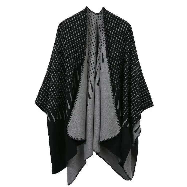 Женская шаль в западном стиле, простая, с кисточками, с жаккардовым разрезом, двусторонняя, универсальная, модная, искусственный кашемир