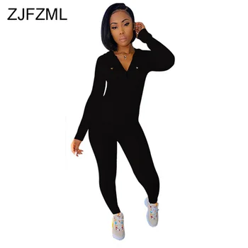 

Solid Causal Two Piece Set Women Clothes Hooded Full Sleeev Zipper Up Jacket and Skinny Long Pants Plus Size Ladies Trackusits