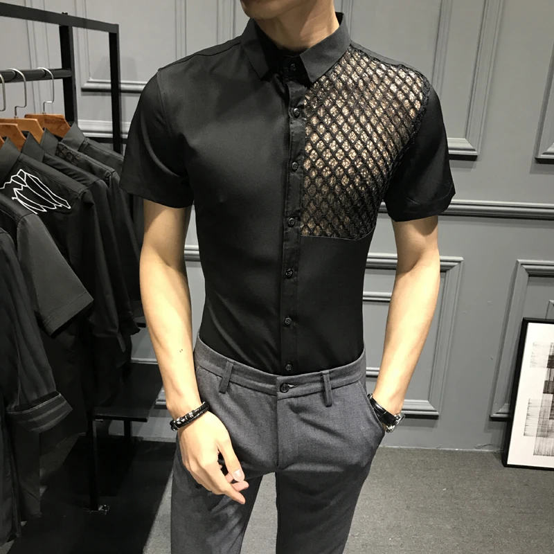 Ropa de malla para hombre, transparentes, ajustadas, sexys, blancas, para Club, verano, 2020|Camisas informales| - AliExpress