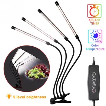 

Cycle Timing For Indoor Plants Aluminum LED Grow Light Adjustable Brightness 4 Heads USB Clip On Desk Greenhouse Full