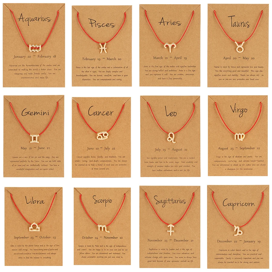 Obtenga esto Pulsera de cuerda trenzada con signo del zodiaco para mujer, brazalete de cuerda trenzada negra y roja tejida con cáncer, Leo Virgo, joyería sencilla coreana, regalos de cumpleaños para mujer, 12 Constelaciones 0BJkpm8nM