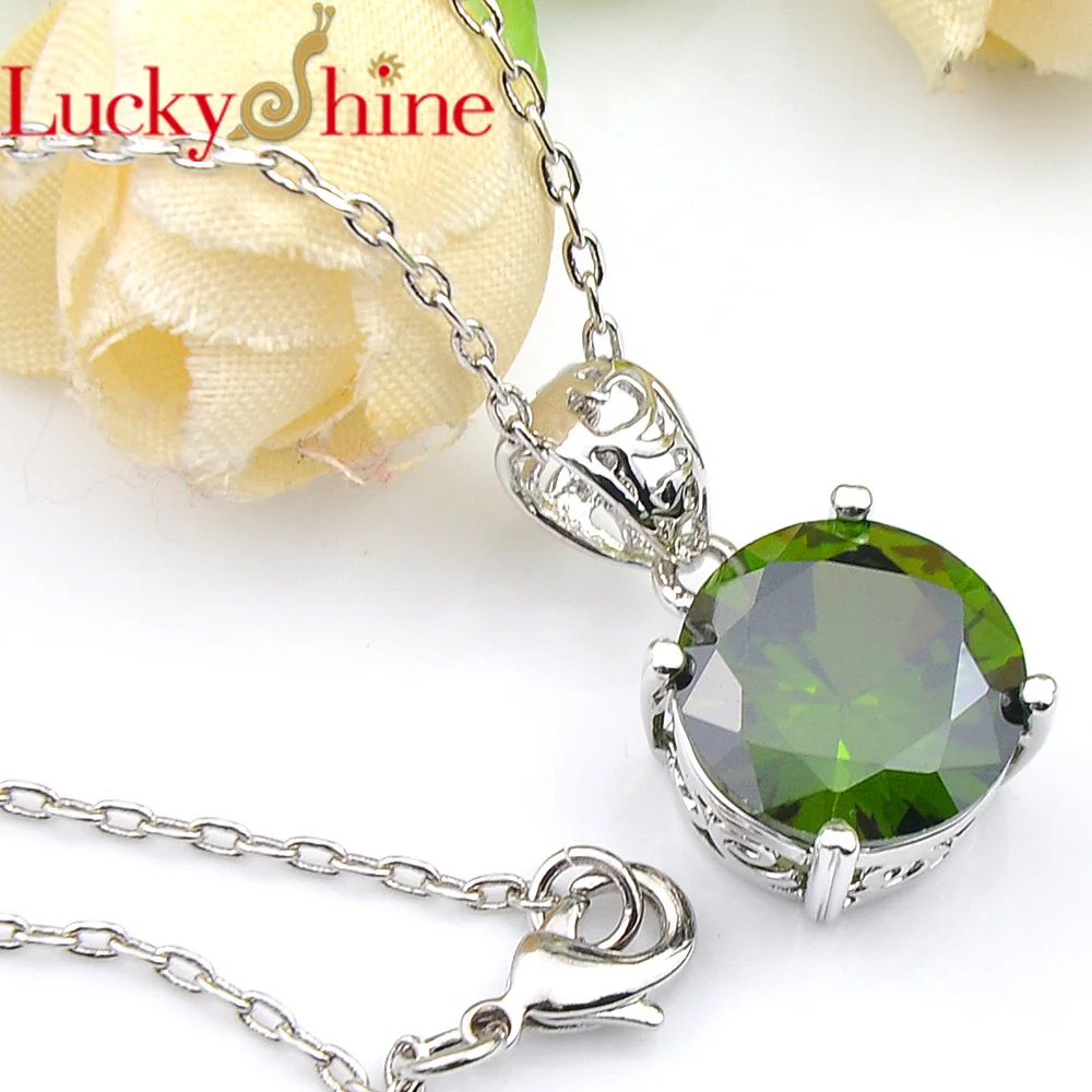 Luckyshine 925 Серебряные женские подвески ожерелье ювелирные изделия круглые Перидот драгоценные камни Россия, США, Австралия Рождественский подарок ювелирные изделия Luckyshine 925 Серебряные женские подвески ожерелье ювелирные изделия круглые Перидот драгоценные камни Россия, США, Австралия Рождественский подарок ювелирные изделия