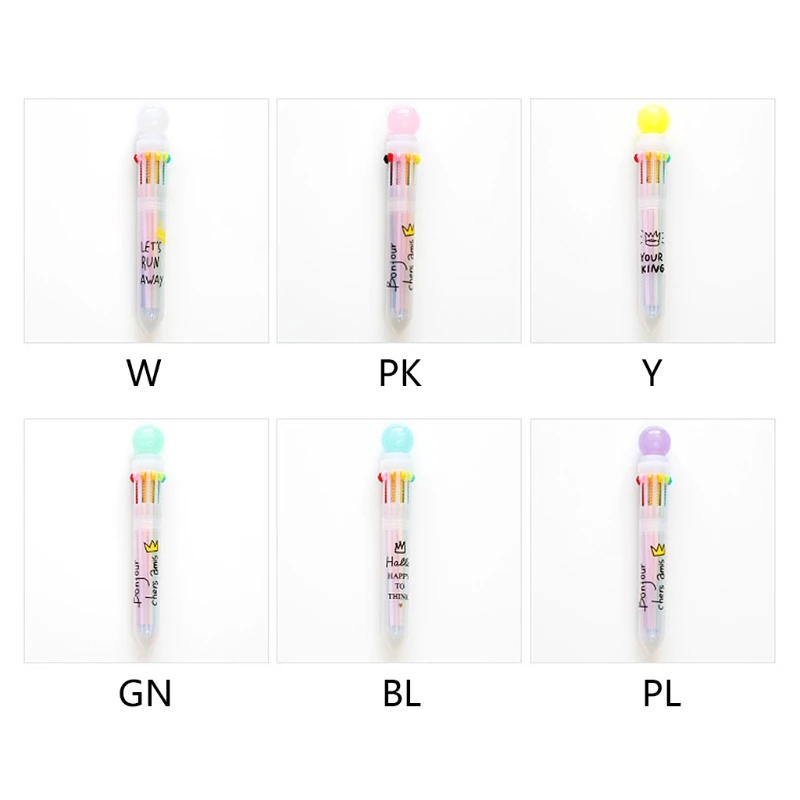 

Creative Cute Candy Color Multi 10 Color Ballpoint Pen Writing School Supplies L41E