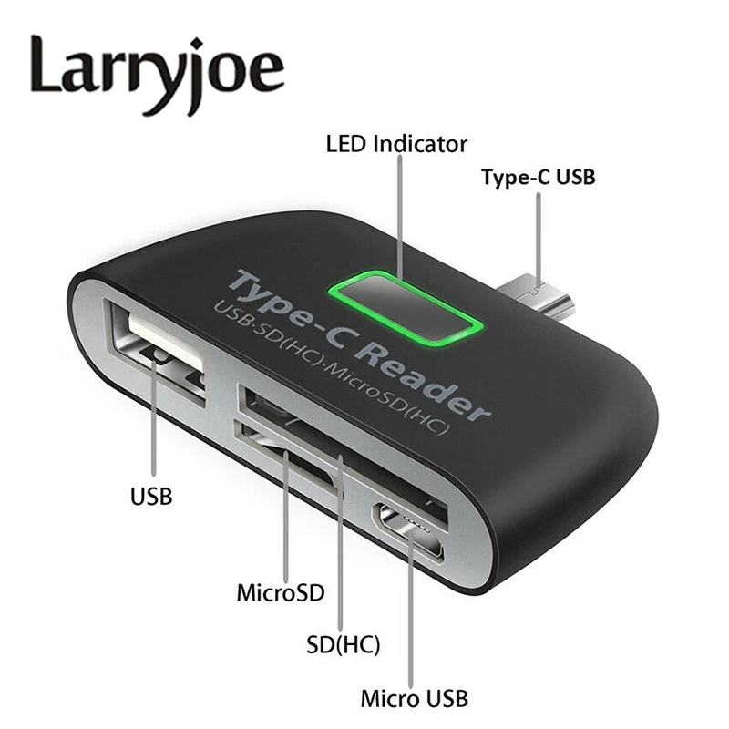 Larryjoe многофункциональный адаптер для карт памяти USB 3,1 type C USB-C TF OTG кард-ридер для MAC-book Phone Tablet Card Reader - Цвет: Черный