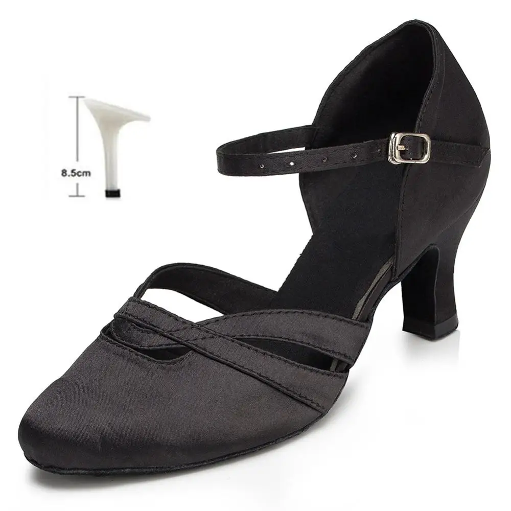 Обувь для латинских танцев для женщин и девушек, Женская Обувь для бальных танцев, Танго, сальсы, танцевальная обувь, профессиональная новинка, высокий каблук,, горячая распродажа - Цвет: Black2      8.5cm