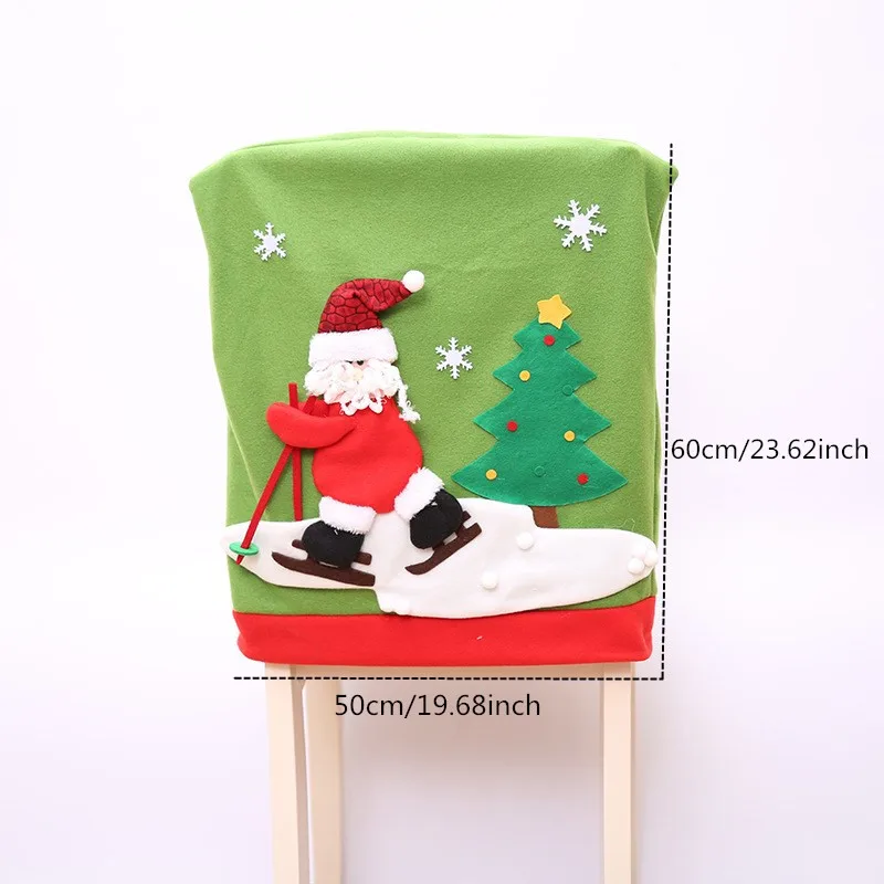 skiing santa claus Чехол на стул, обеденный стол, Санта Клаус, снеговик, красный колпачок, орнамент, чехлы на спинку стула, Рождественский Декор, стол, новогодние принадлежности - Цвет: skiing santa claus