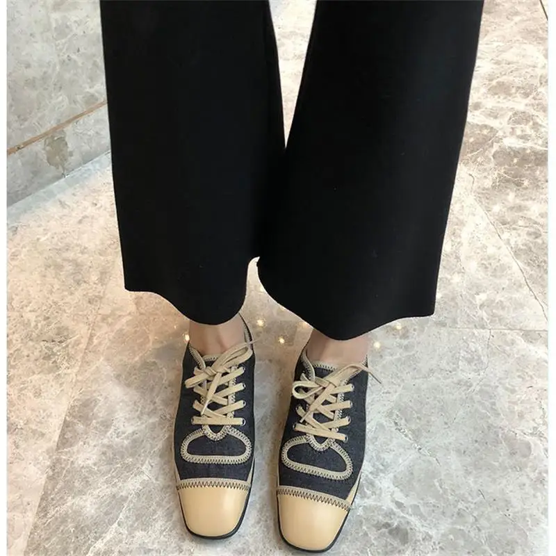 Scarpe donna/Женская обувь; винтажные кроссовки на плоской подошве; Повседневная разноцветная женская обувь на шнуровке с квадратным носком; женская обувь; Alpargatas De Mujer