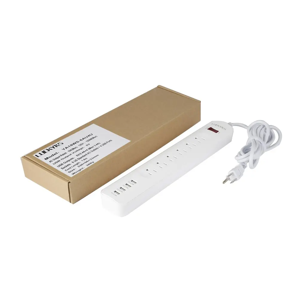 

LUCK Multifunctional Surge Protective Platooninsert 6 Outlet Extension Socket Power Strip with 4 USB Charging Ports