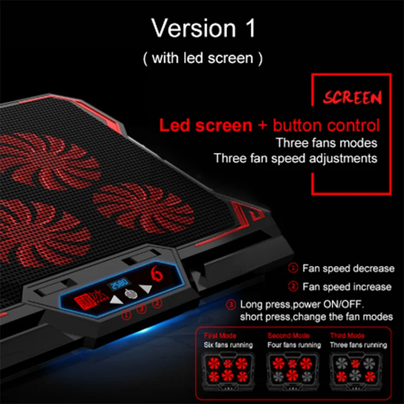 Game Laptop Cooler Six Fan LED Screens Two USB Ports 2600Rpm Laptop Cooling Pad Laptop Stand 12-17 Inches