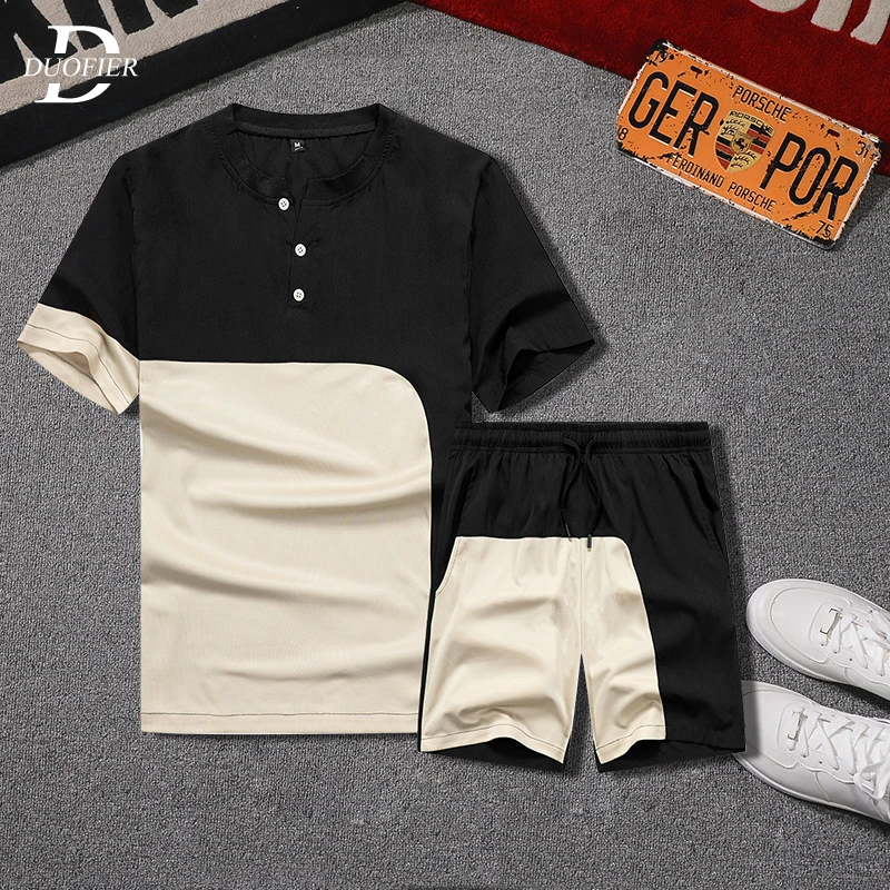 Casual Tracksuit T-Shirt Sportswear-Sets Clothing Shorts Men Outfit Mens Summer Jogging
