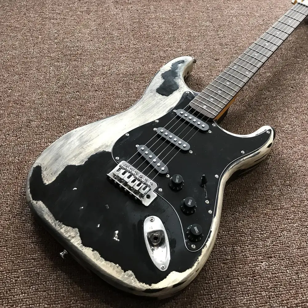 

Chinese factory relics balck electric guitar , new arrival 6 strings black guitar, rosewood fingerboard, somewhere free shipping