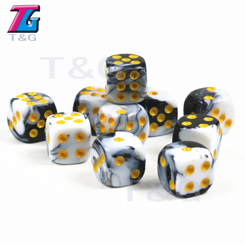 T& G 10 шт./компл. 12 мм D6 азартные игры в кости с золотым Стандартный в горошек аксессуары для азартных игр, настольные игры