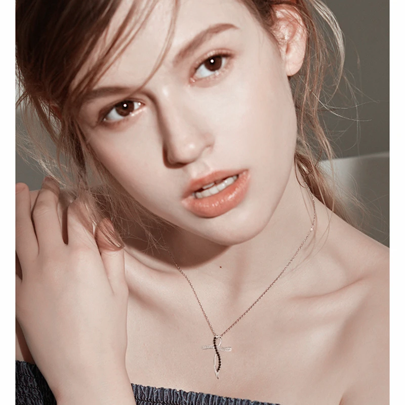 [BLACK AWN] Fashion Silver Color Necklace Women Jewelry Black&White Stone Cross Necklaces Pendants P114