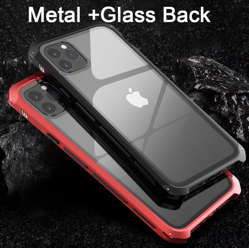 Металлический алюминиевый чехол для Iphone 11, чехол-гибрид из поликарбоната, задняя крышка из закаленного стекла для Iphone 11 Pro Max, чехол, противоударный чехол, Fundas