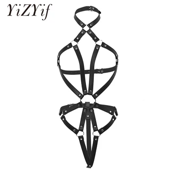 

Harness Belt Women Punk PU Leather Halter Neck Hollow Out Adjustable Body Caged Harness Straps Bodysuit Cosplay Club Costumes